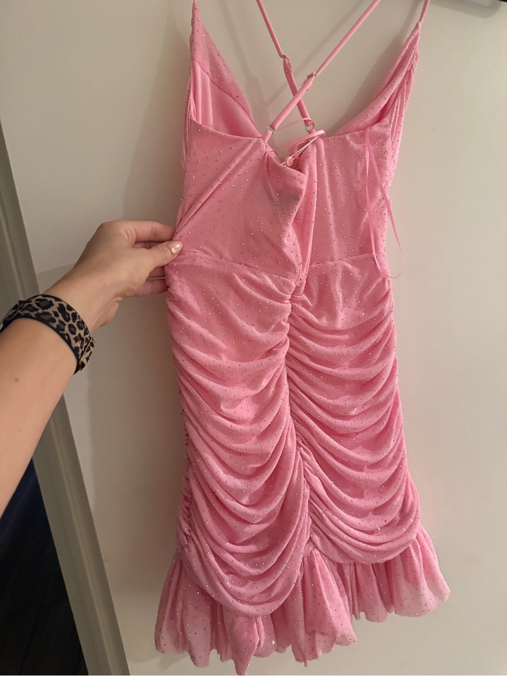 Hello Molly Pink Ruched Mini Dress with Ruffle Hem - Picture 5 of 8